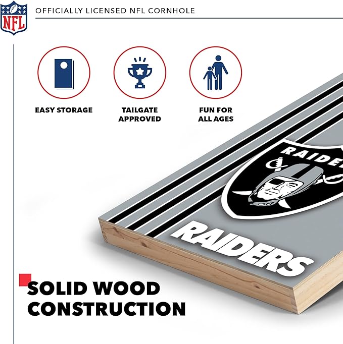 NFL 2' x 3' Solid Wood Cornhole Set with Direct Print HD Team Graphics – Great Gift for Any Football Fan! Bean Bag Toss Family Outdoor Games