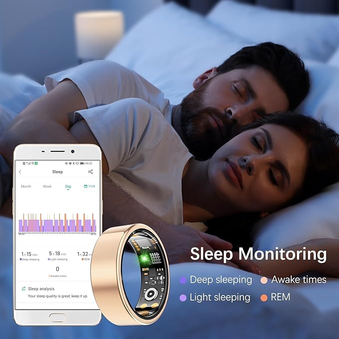 Health Tracker Ring, Smart Health Ring for Women Men with Heart Rate, Blood Oxygen, Sleep Monitor, Steps,Calories, No Subscription Fee, IP68 Waterproof Smart Ring for iPhone & Android (Rose Gold, 12#)