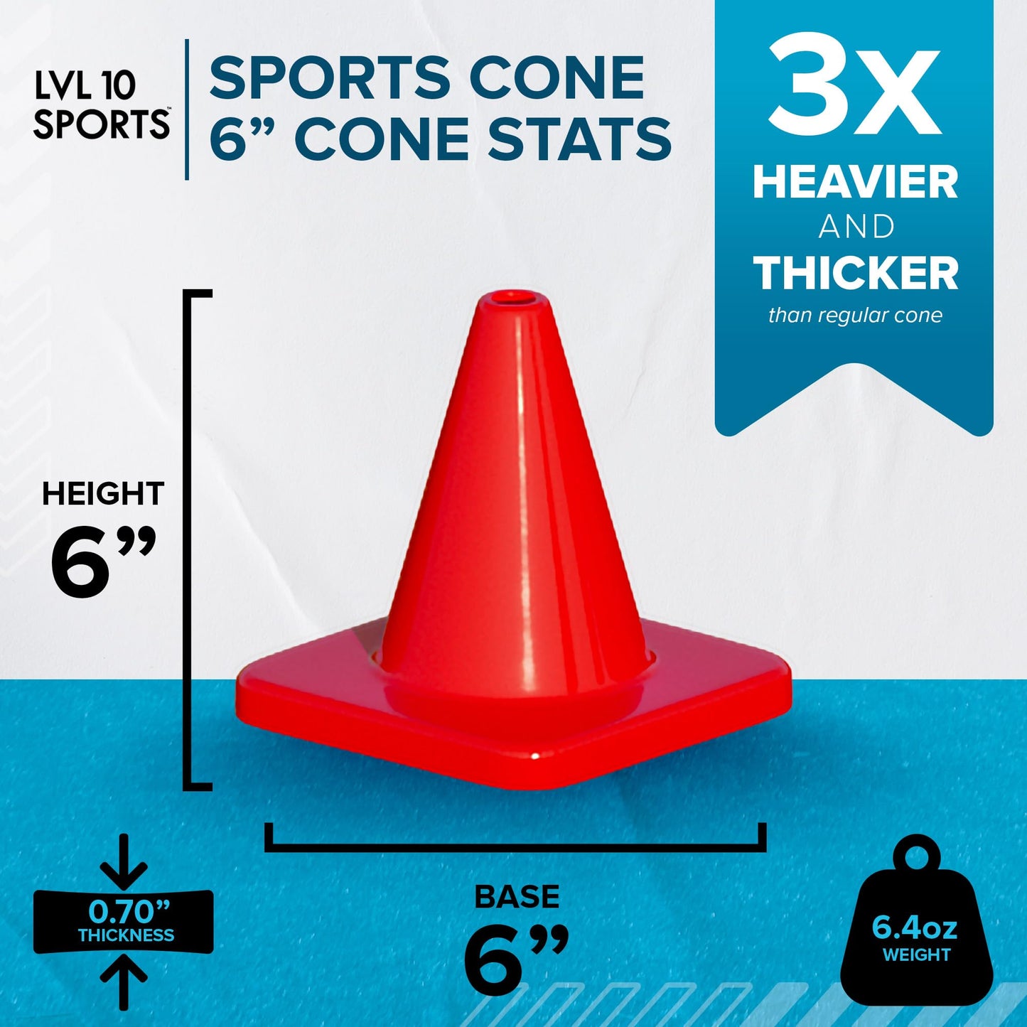 LVL10 Pro Training Cones - 6" Soccer Training Cones for Sports - for Basketball, Football, Basketball and Agility Drills - Soccer Field Markers that Won't Crack, Slide or Fly