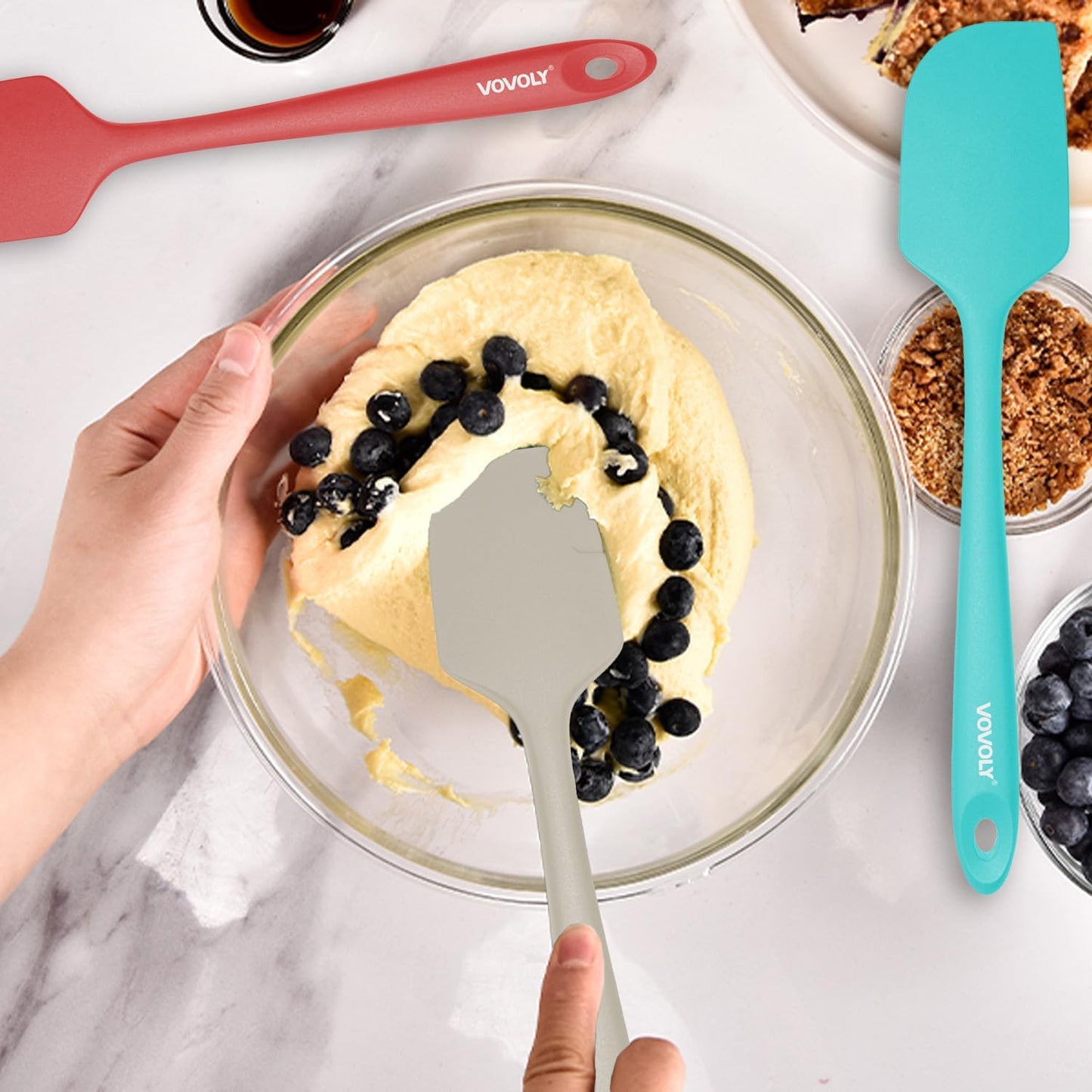 Skiennix Large Silicone Spatula Set - 600°F Heat Resistant, Non-Stick Kitchen Utensils | 11.2 IN, Khaki - Perfect for Baking & Cooking
