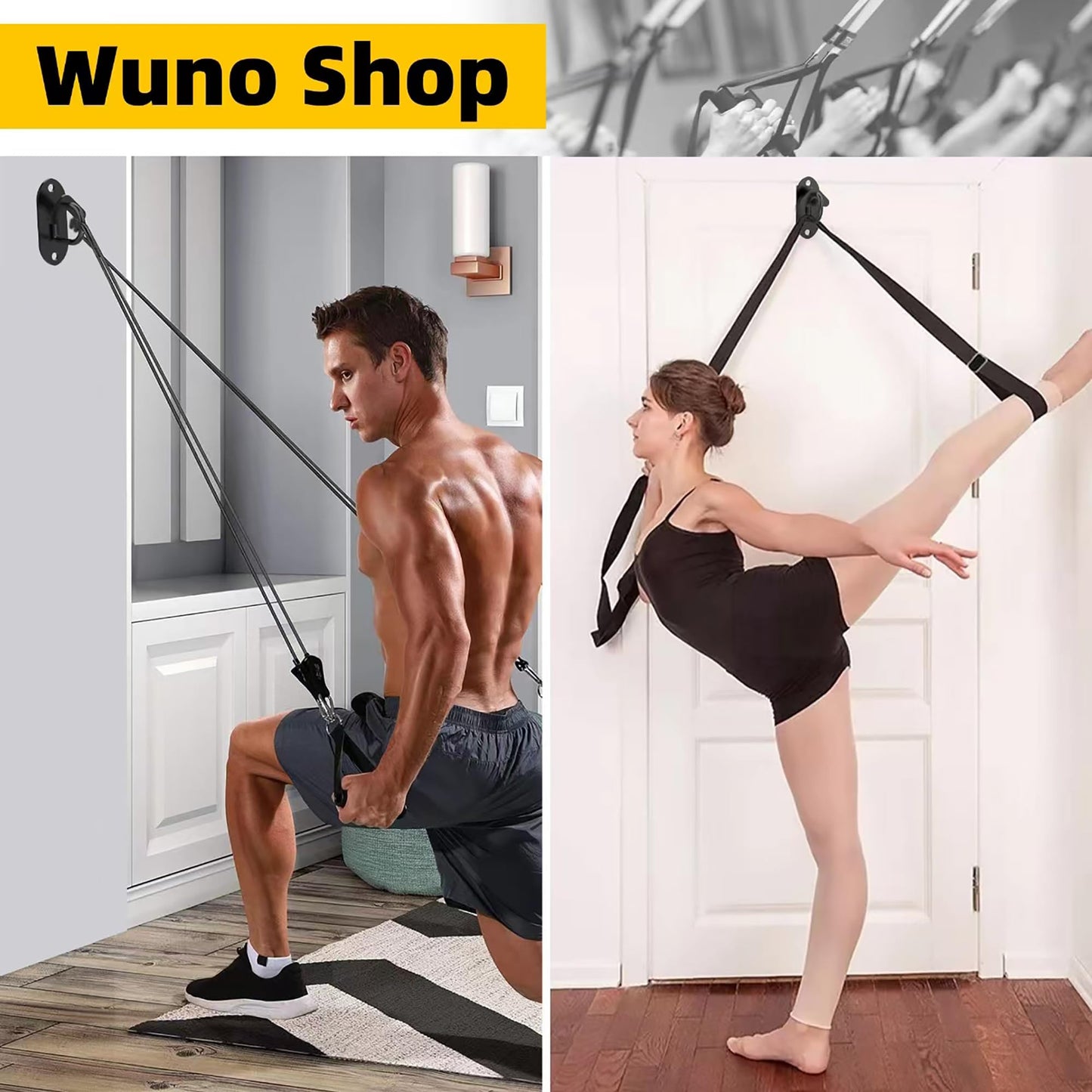 Wuno Shop 3 Pcs-Resistance Band Wall Anchors System, Wall Mount Workout Anchors for Exercise Bands, Space-Saving Home Gym Hooks for Different Levels Strength Training,Fitness-Black