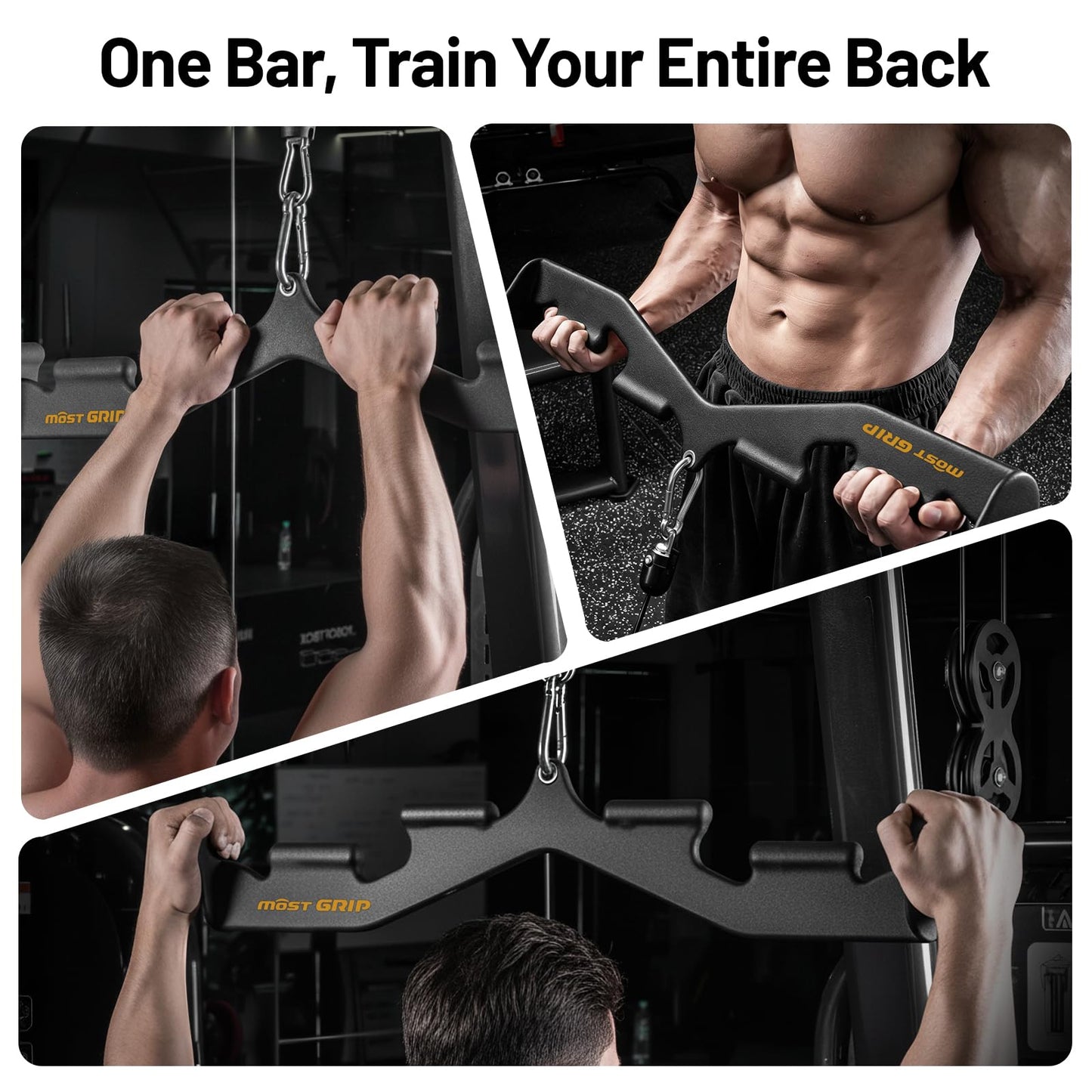 MOST GRIP LAT Pull Down Bar with 6 Ergonomic Handles, Neutral Grip LAT Pulldown Attachments for Whole Back Training, Wide Grip LAT Pulldown Bars for Home Gym Cable