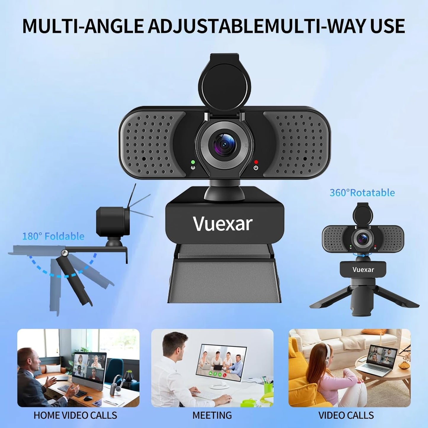 Vuexar 2K Webcam with Microphone, Web Camera withTripod, Dual Mics, Plug & Play Computer Camera for Online Calling