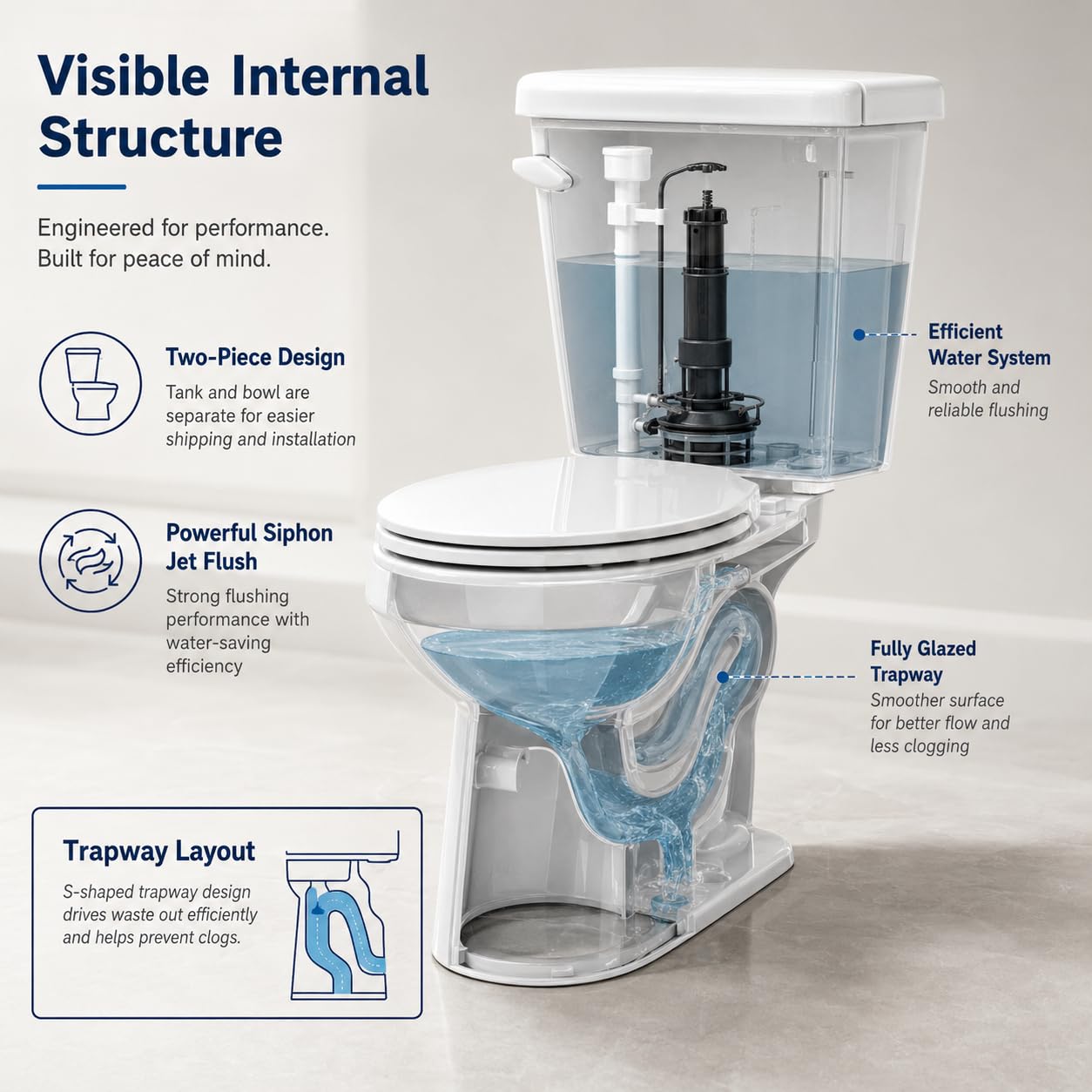 15 Inch Round Front Toilet for Small Bathrooms, Two Piece Compact Ceramic Commode with Side Flush, 1.28 GPF Siphonic Flush, Soft Close Seat, cUPC Certified, 12 Inch Rough-In