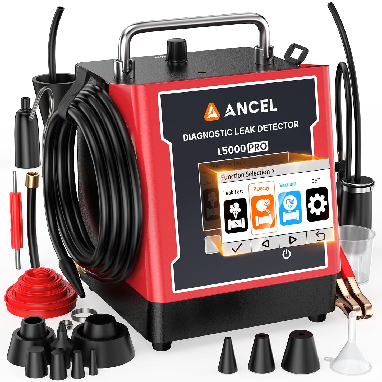ANCEL L5000 PRO EVAP Turbo Smoke Machine Automotive Leak Detector – Smoke Tester Adds Pressure Decay & Vacuum Test for All Systems, Built-in Pump, 0.4-20 PSI, LCD Screen, Detects Micro to Major Leaks