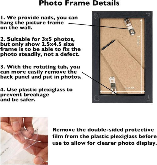 JCJMY 3x5 Picture Frame - Black Tabletop Design with Shatter-Resistant Plexiglass