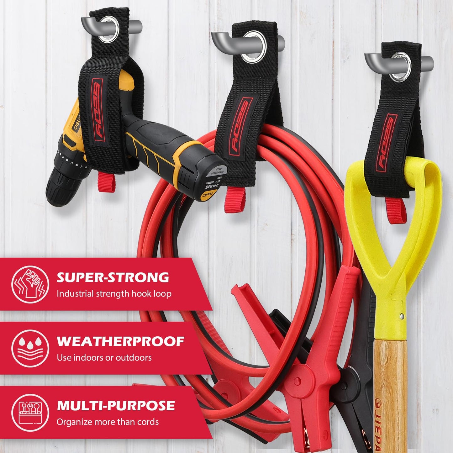 6 Pack Heavy Duty Large Storage Straps, 13", 10", 17" Reusable Cable Ties with Carry Handle, Cord Organizer Loop Hangers for Extension Cords, Hoses, Power Cables, and Ropes