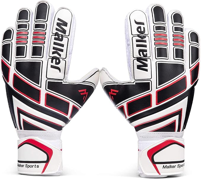 Malker Soccer Goalie Gloves Goalkeeper Gloves with Fingersave and Double Wrist Protection, Strong Grip Goalkeeper Gloves for Kids, Youth, Adults