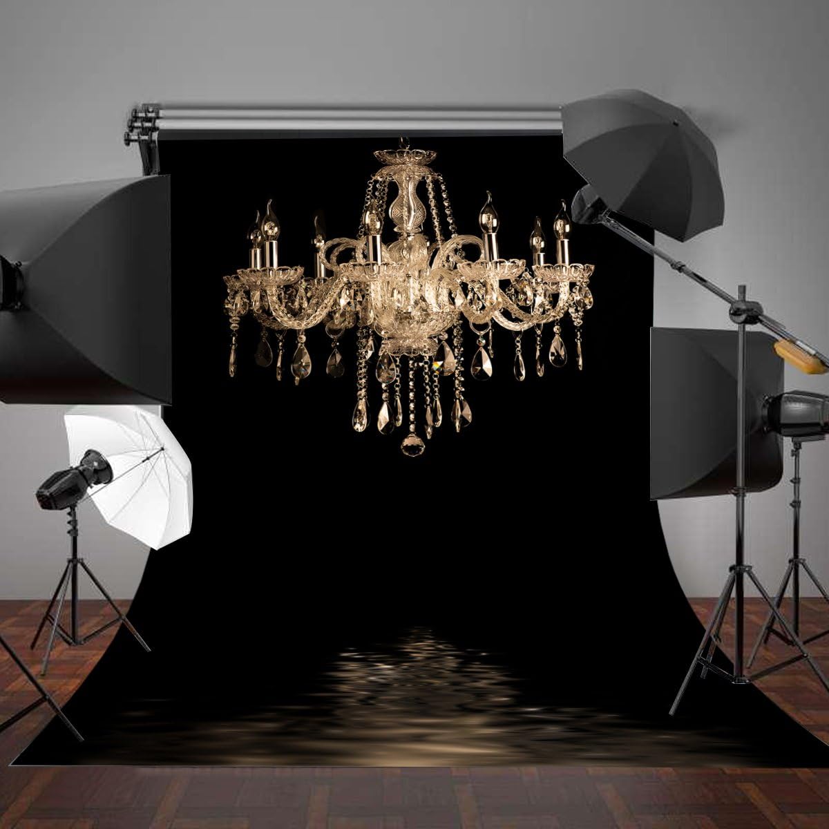 LYLYCTY 5x7ft LY024 Luxurious Chandeliers Photography Background European Gorgeous Crystal Chandelier Black Backdrop