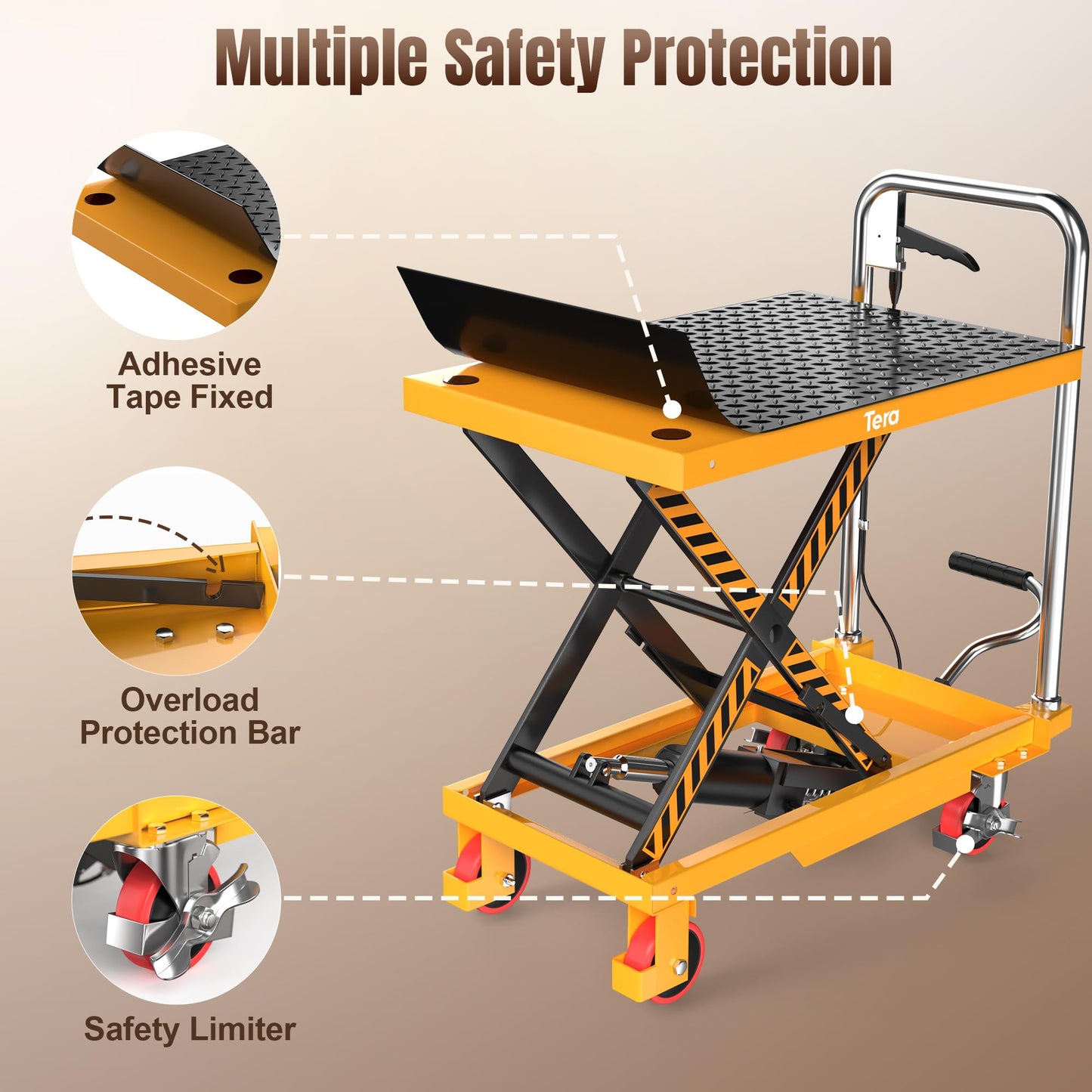 Tera Hydraulic Lift Table Cart: 330lbs Capacity, 8.9"-28.5" Lift Range Manual Single Scissor Lift with Anti-Collision Wheels Non-Slip Pad & Fixing Tape for Warehouse Material Handling LT1501