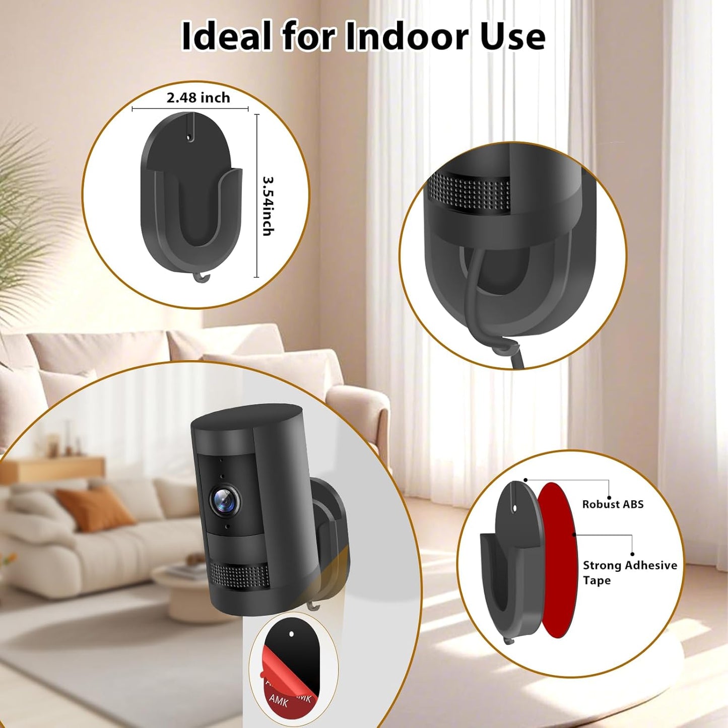 Mount(3Pack,White) No Drill Wall Mount Compatible with Stick Up Cam and Ring/Indoor Cam & Indoor Cam Plus , Strong