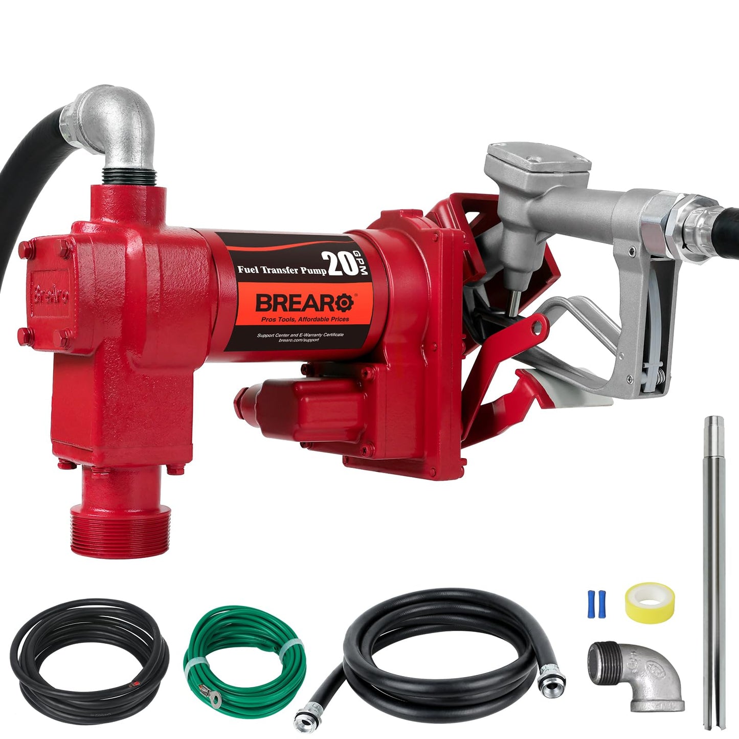 Fuel Transfer Pump 12V 20 GPM High Flow with Manual Nozzle - Heavy Duty Cast Iron Electric Fuel Pump for Gasoline, Diesel, Kerosene, Ethanol, Methanol, Biodiesel - Commercial & Industrial Use