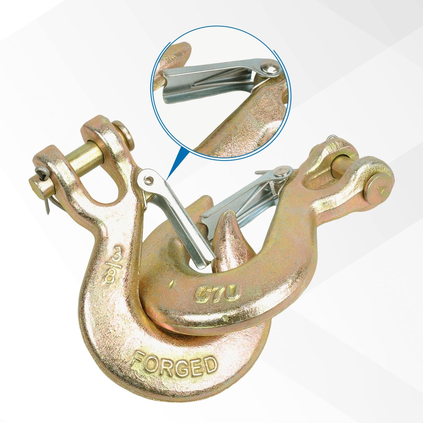 TBAPFS 2 Pack 3/8" Inch Clevis Grab Hooks G70 Steel Chain Slip Hook with Safety Latch 18000 Lbs Capacity Working with Towing and Chain