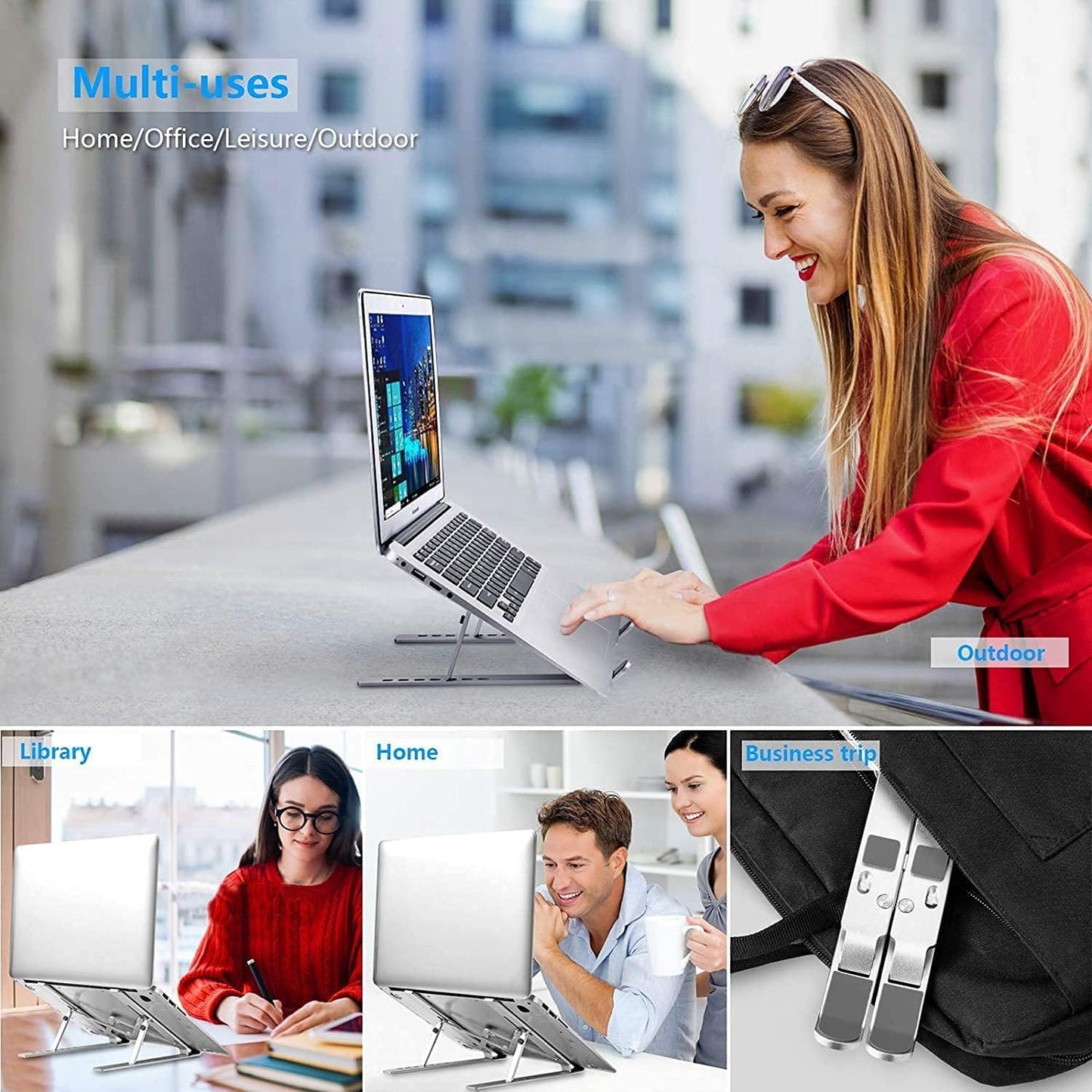 Leeboom 10-15.6Inch Laptop Stand for Desk, Ergonomic Design Adjustable Aluminum Foldable Portable Computer Stand