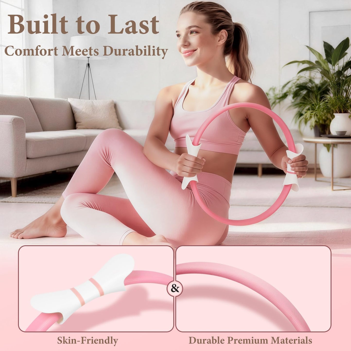 LZCDUDU Pink Pilates Ring Kit with 14 inch Magic Circle & Foam Roller, Ergonomic Home Workout Equipment Set, Full Essentials for Women Beginners - Includes Exercise Guide & Storage Bag