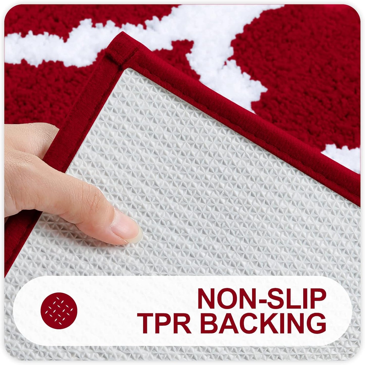 OLANLY Bathroom Rugs Set - Non-Slip Microfiber Bath Mat & U-Shaped Toilet Rug - Burgundy (30"x20" + 24"x20")