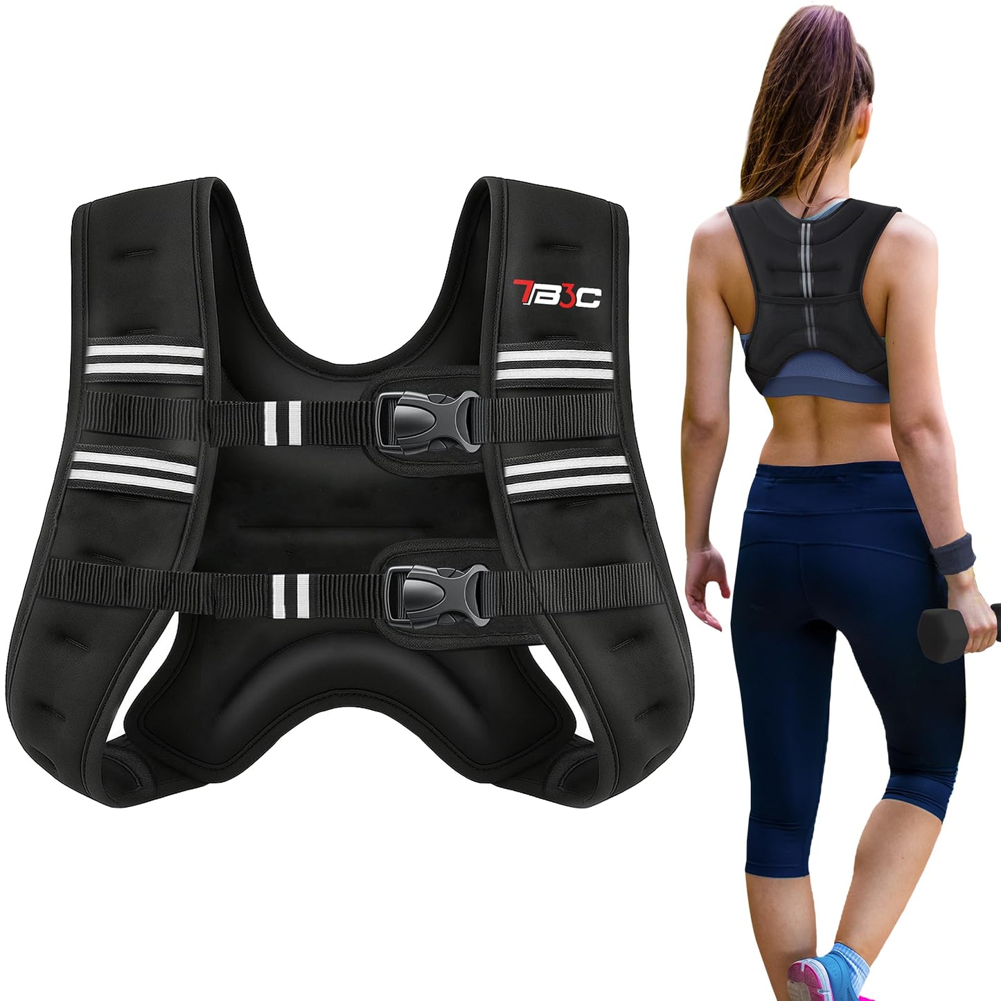 TB3C Weighted Vest Woman, 20 LB Womens Weight Vest for Walking, Strength Training Weight Vests for Men, Reflective Stripe Fitness Vest for Workout Running Jogging