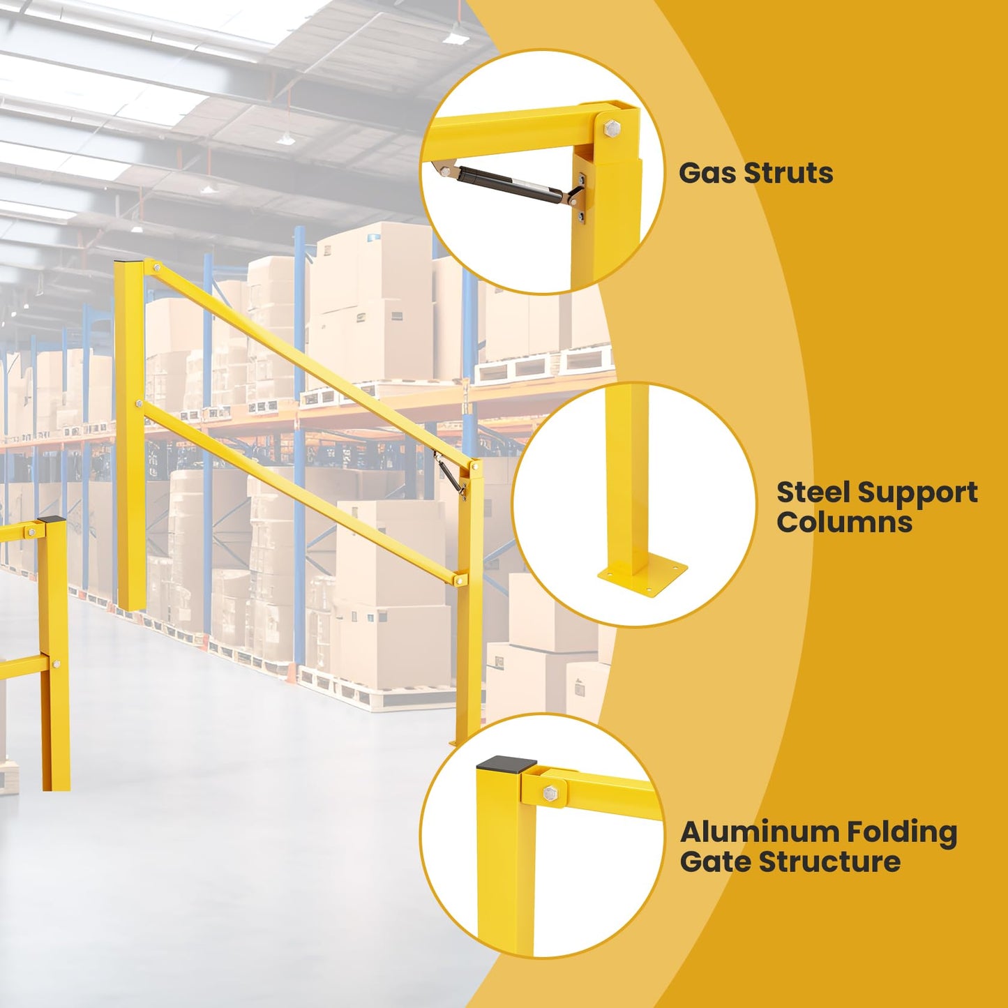Hymula 10‘ Folding Dock Door Gate – Heavy-Duty Industrial Safety Barrier for Dock Doorways &Loading Docks & Warehouses with Gas Strut & High Visibility Yellow Finish