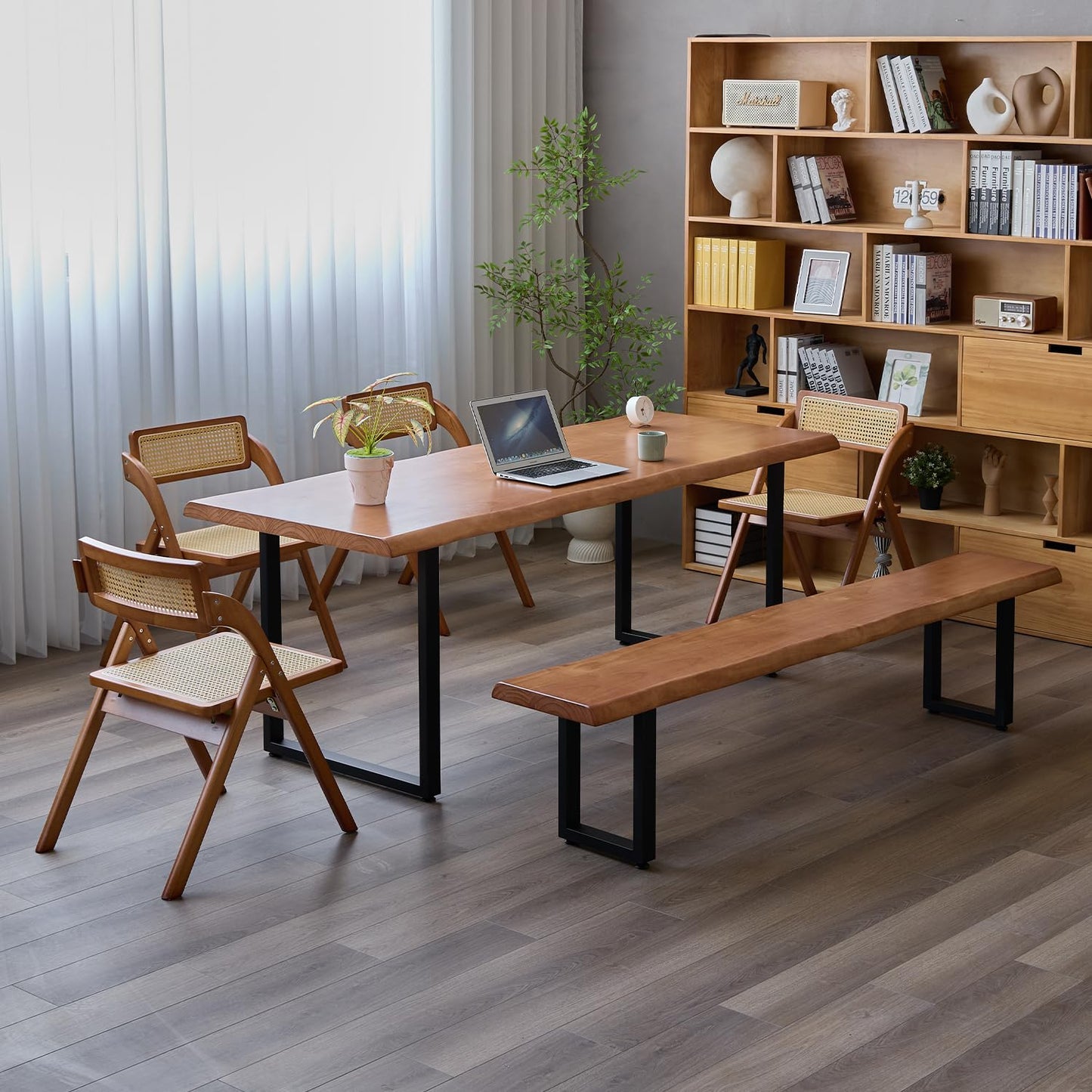 quanzhoulong Stylish Brown Wooden Long Bench with Sturdy Metal Legs – Versatile Seating for Office, Restaurant, Living Room, and Meeting Room(Brown Bench,78.7in)