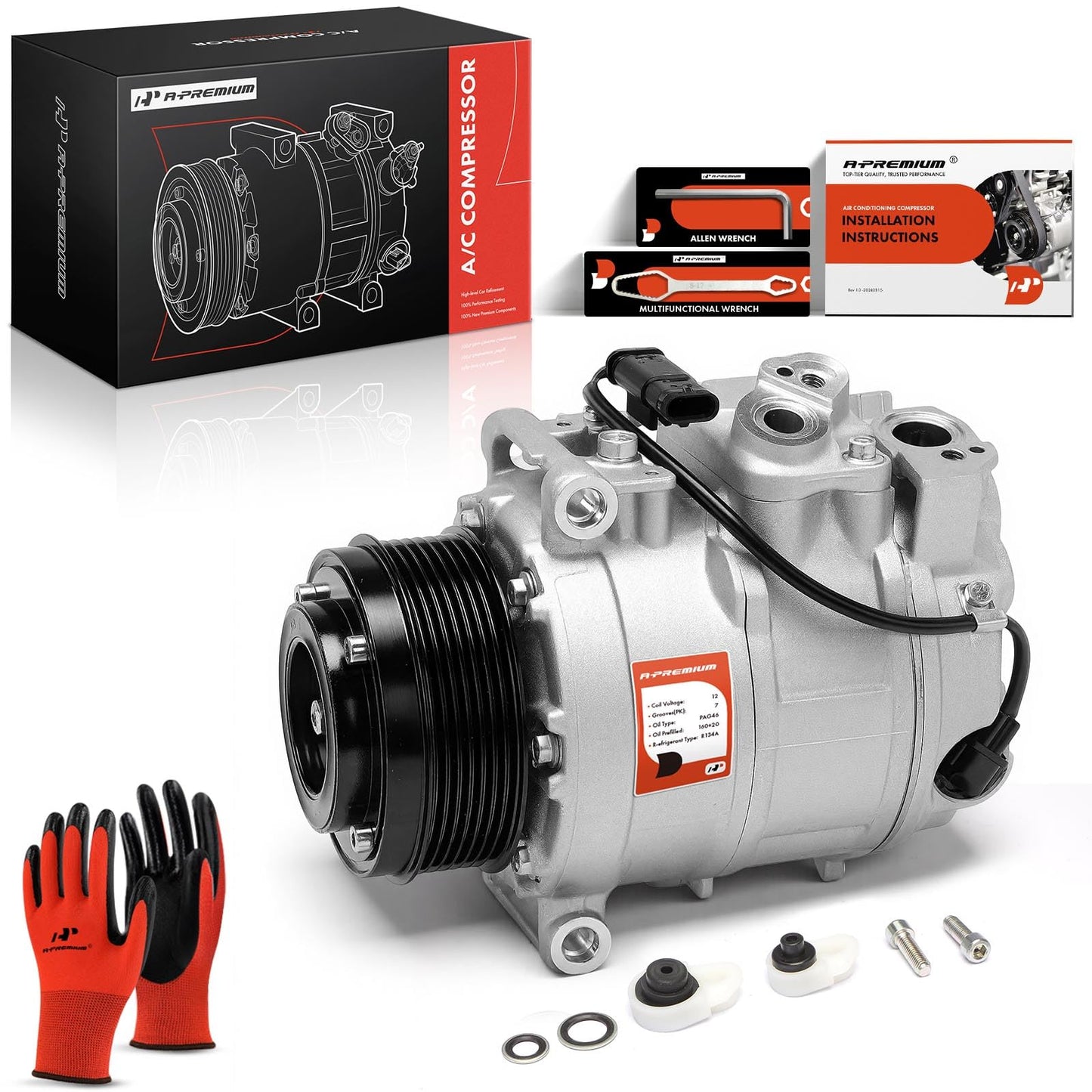 A-Premium Air Conditioner AC Compressor with Clutch Compatible with Mercedes GLE43 AMG GLS450 GLS550 GLS63 AMG, GLE63 AMG 2016-2019, 7 Grooves, 7SES17C Style