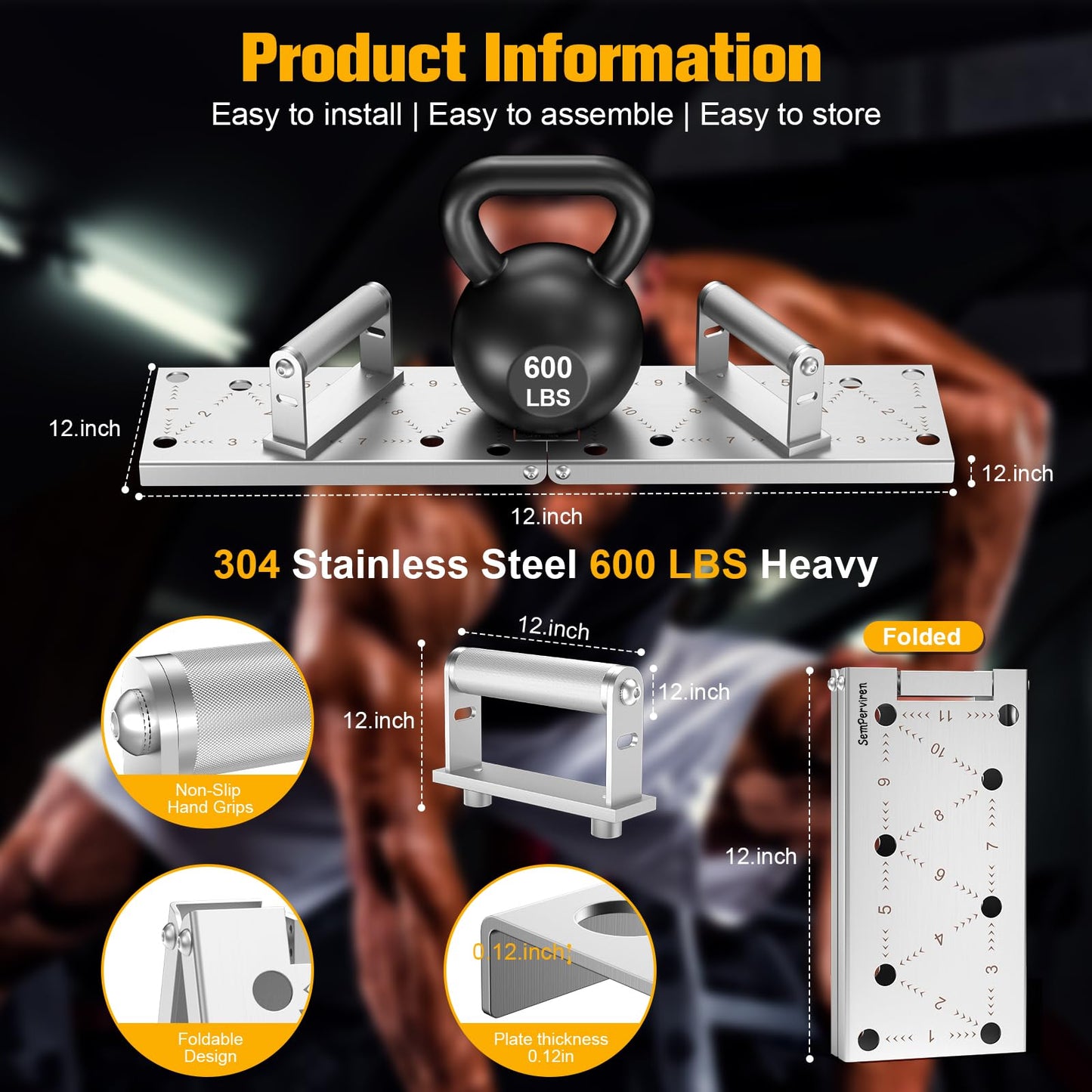 Push Up Bar - Heavy-Duty Stainless Steel Pushup Stands with Non-Slip Base, 500LB Capacity, Portable Home Gym Equipment for Strength Training & Floor Workouts