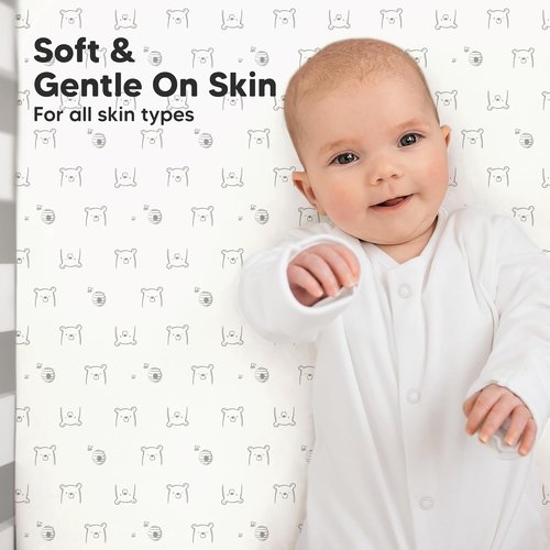 KeaBabies Organic Crib Sheets - 2-Pack Fitted Jersey Cotton for Boys & Girls | Soft & Breathable 52x28" Bumble Bear Prints