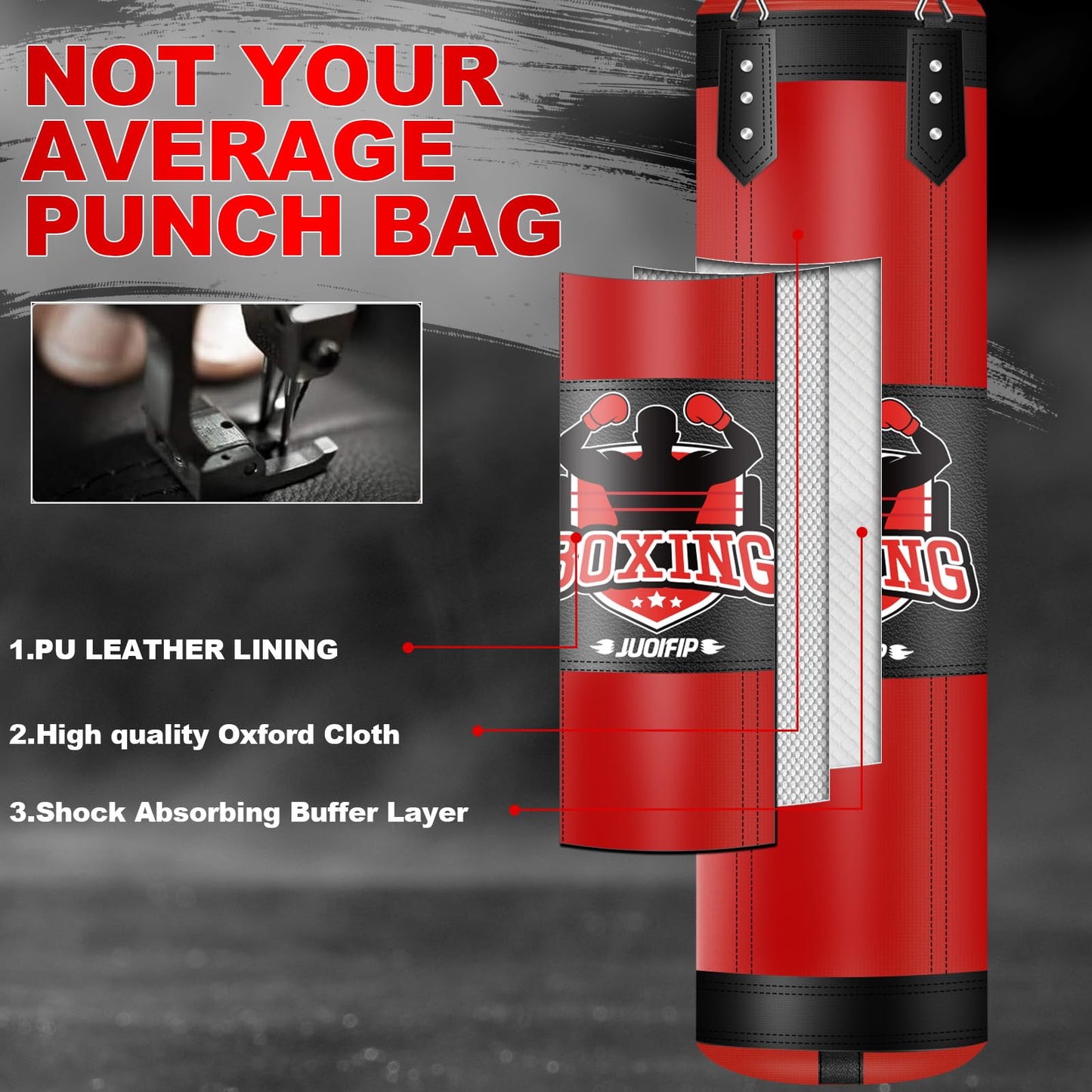 Heavy Punching Bag Set, 4ft Oxford Boxing Bag Set with 12 OZ Boxing Gloves, for MMA Karate Kickboxing Boxing Muay Thai Training Equipment at Home or Gym, Red (Unfilled)