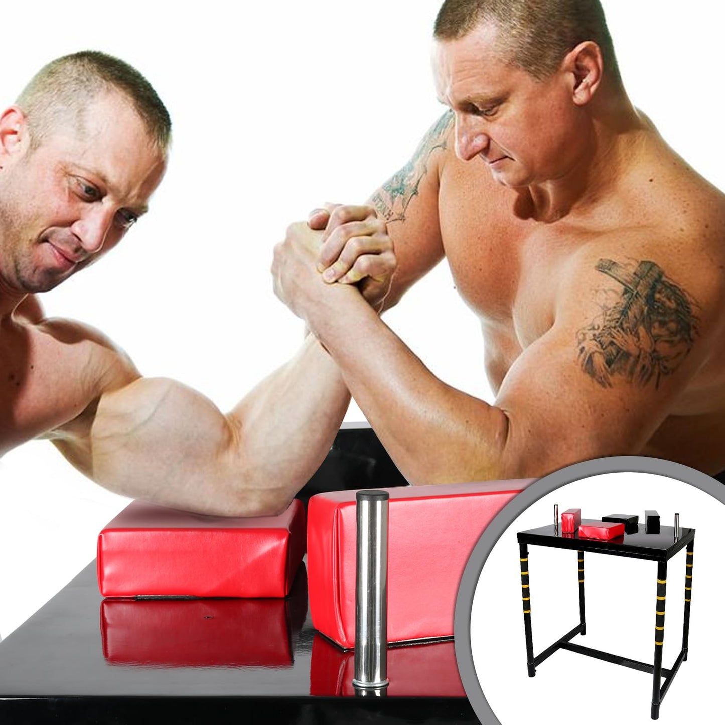 SYNTECSO Professional Arm Wrestling Battle Table, Arm Wrestling Table with Detachable Wrist Force, Elbow Pads for Gym Club Sports Fields Homes (Black)