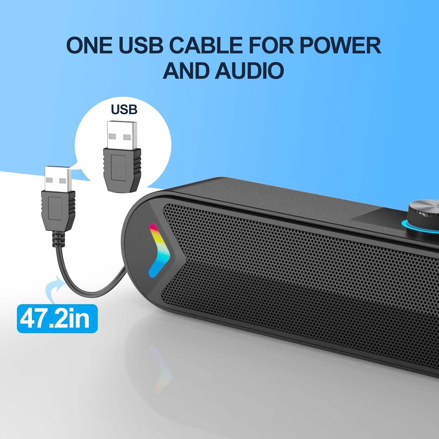 LENRUE Computer Speakers for Desktop,PC Speakers with Basic Stereo Sound & Colorful Lights, Single USB for Both Power