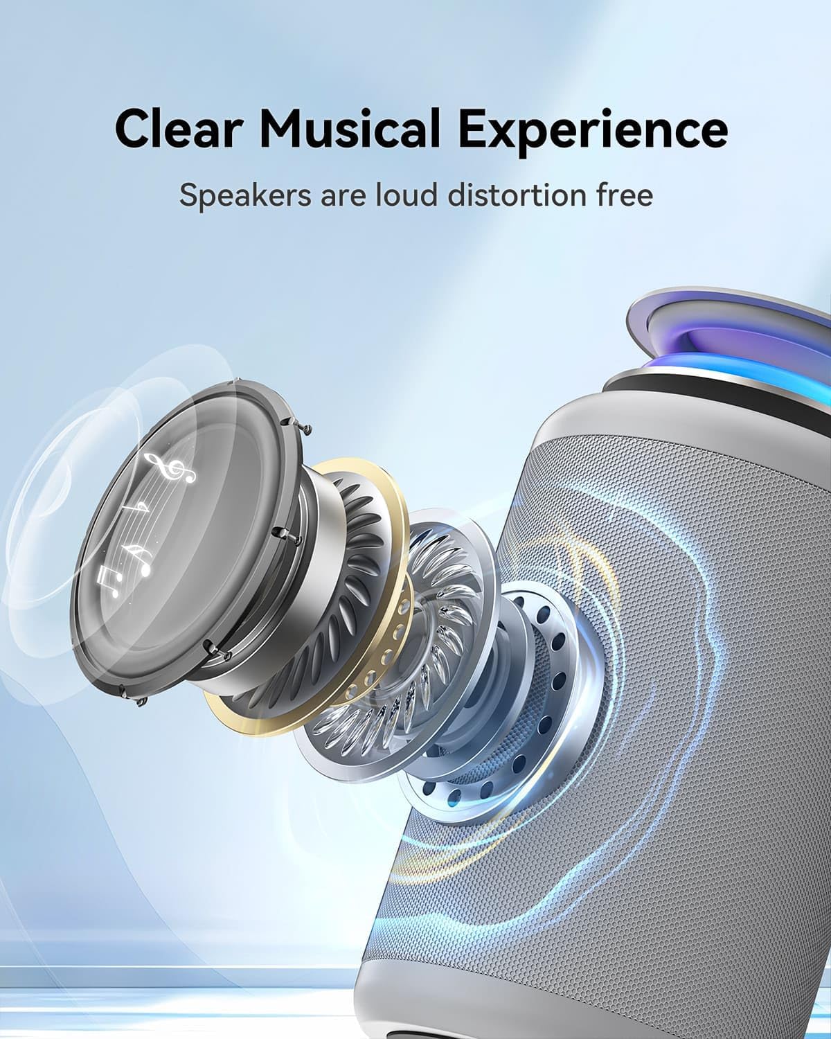 LENRUE 5.3, Small Portable Bluetooth Speaker with Lights, TWS Stereo Surround Sound, Type C Powered, Bluetooth AUX TF