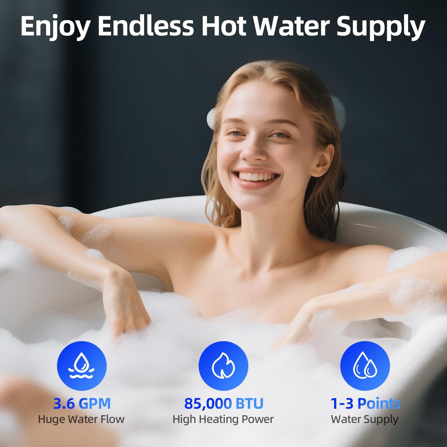 Propane Gas Tankless Water Heater, Indoor Max 3.6 GPM, 80,000 BTU On Demand Instant Hot Water Heater Propane Gas with LED Temperature Control Panel, 1/2" NPT Connector Size, Gray 3.6 P1