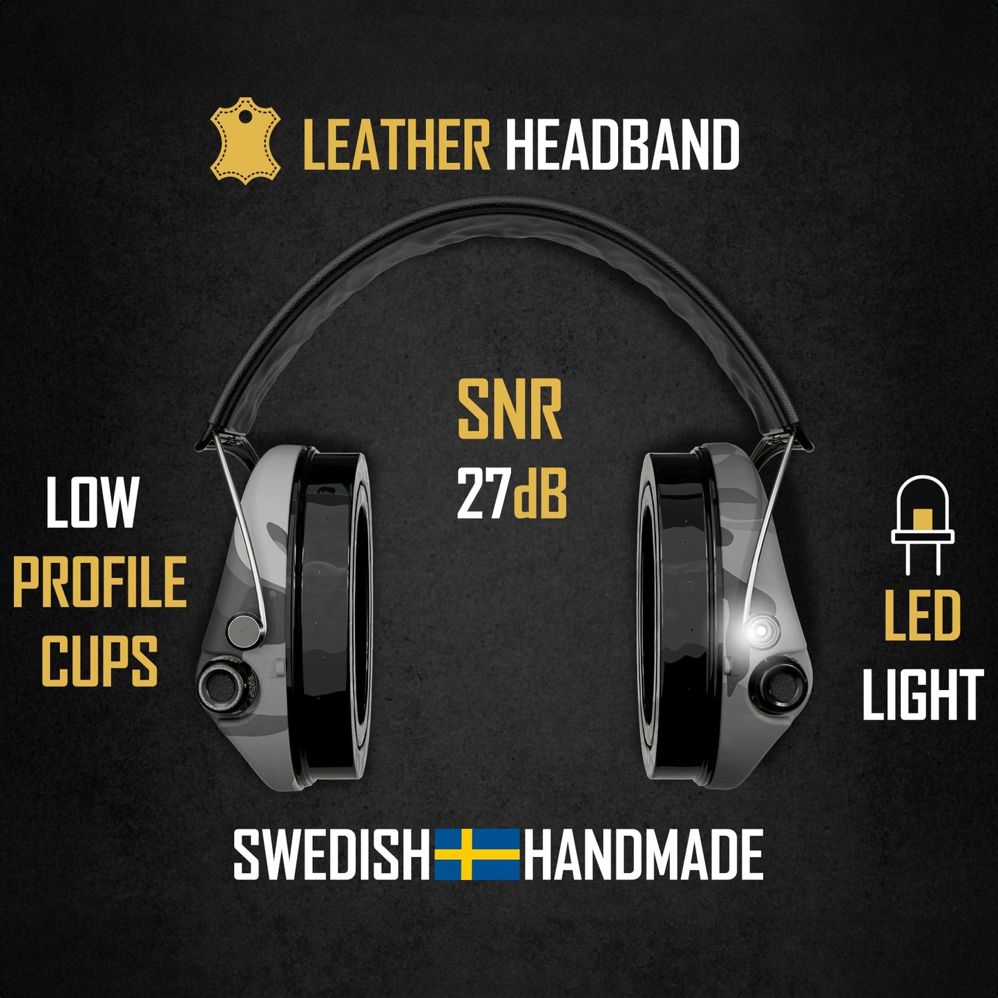 Sordin Pro-X LED Ear Muffs (Limited Night Camo Edition) - Active and Electronic Ear Defenders - Earmuffs for Hunting & Shooting