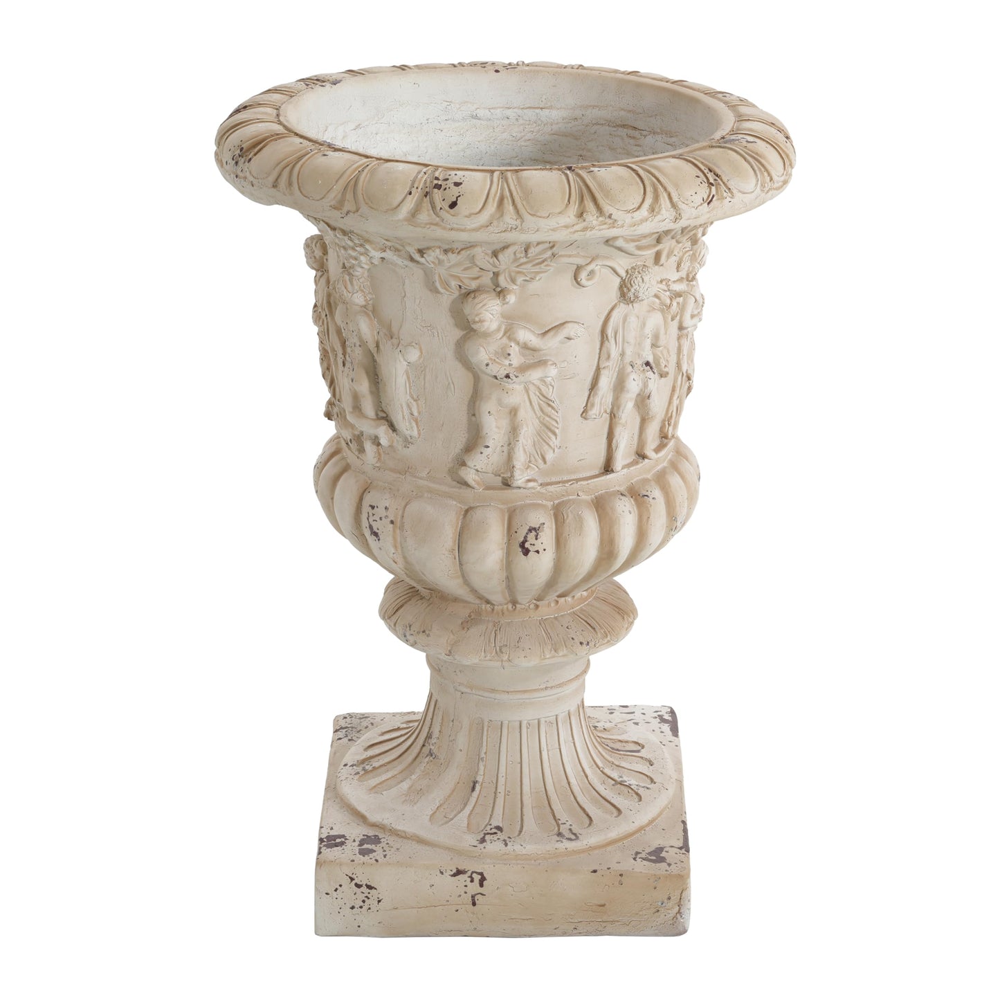 Christopher Knight Home Clara 27'' MGO Outdoor Planter, Mid-Century Modern Garden Urn, Floral Statue Design, Large Garden Pot, Flower Urn with Drainage Hole for Backyard Home, Antique White