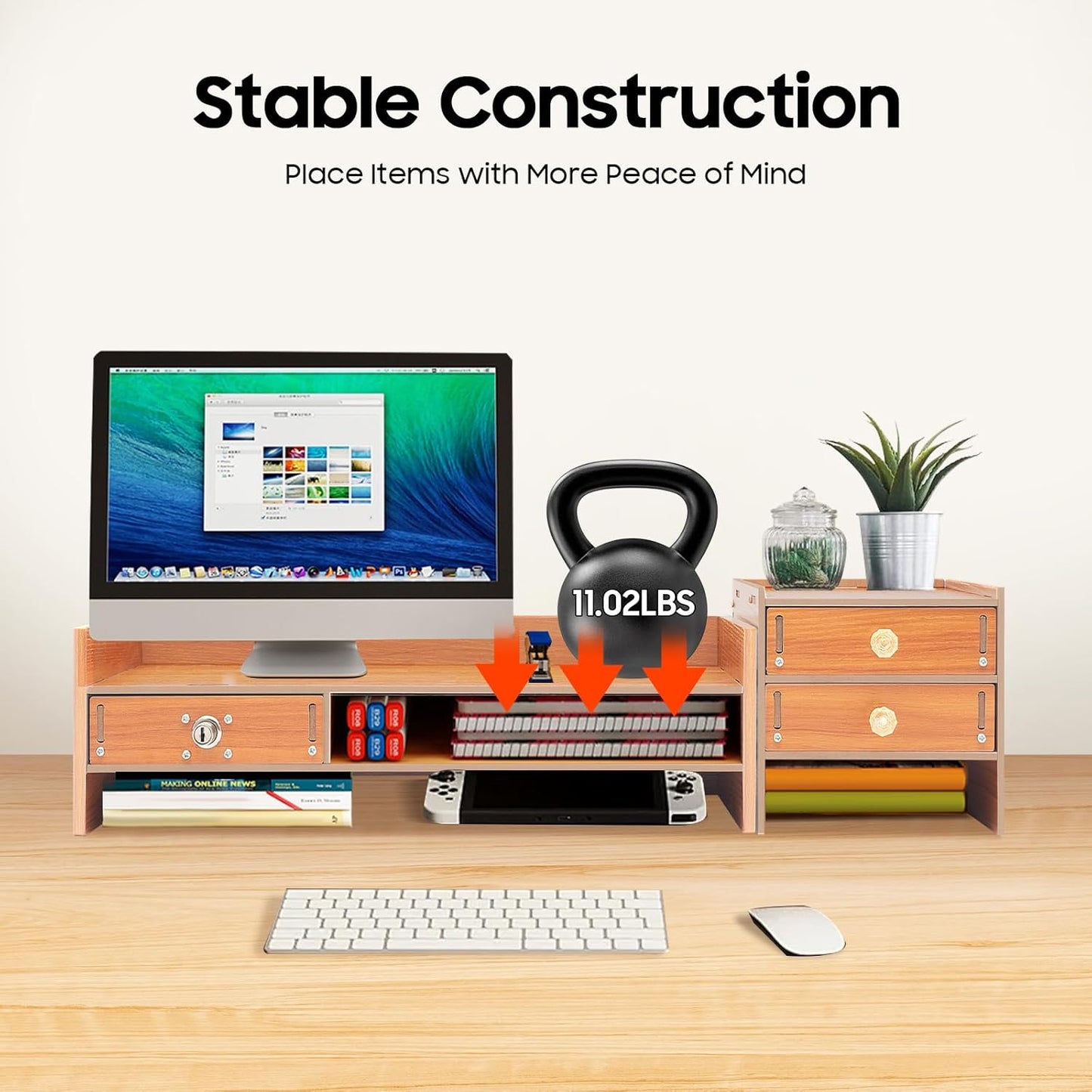 ZBXGJKSY monitor stand, Computer Monitor Stand Bring three Drawers Large Storage desk organizer with drawers desk