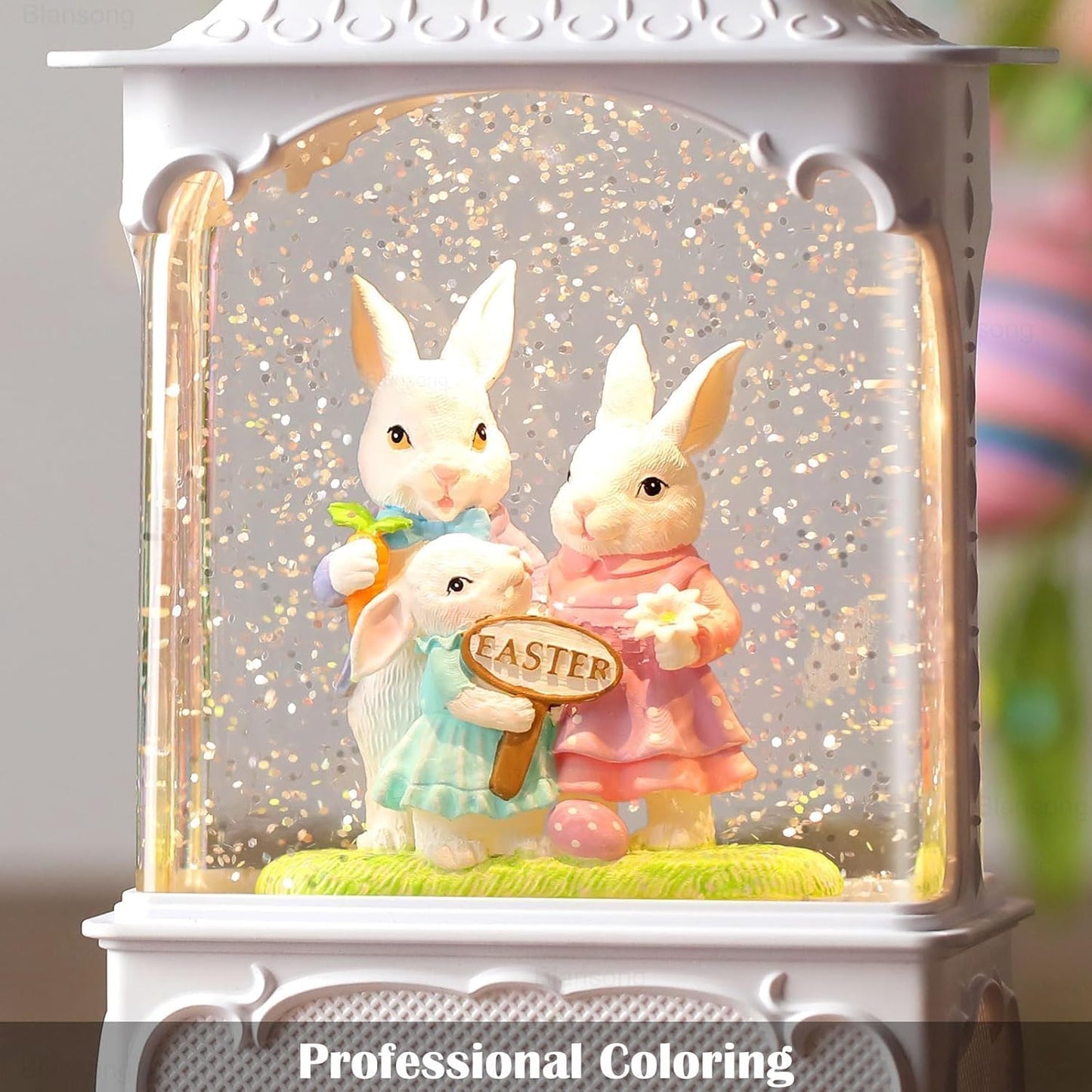 Skiennix Easter Snow Globe - Bunny Lantern with Timer | USB & Battery Powered Home Decor - 10.2 Inch