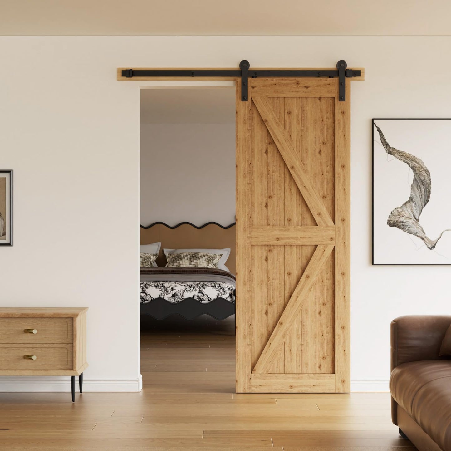 CCJH 6.6FT Heavy Duty Sturdy Sliding Barn Door Hardware Kit -Smoothly and Quietly -Easy to Install Fit 36"-40 Wide Door Panel