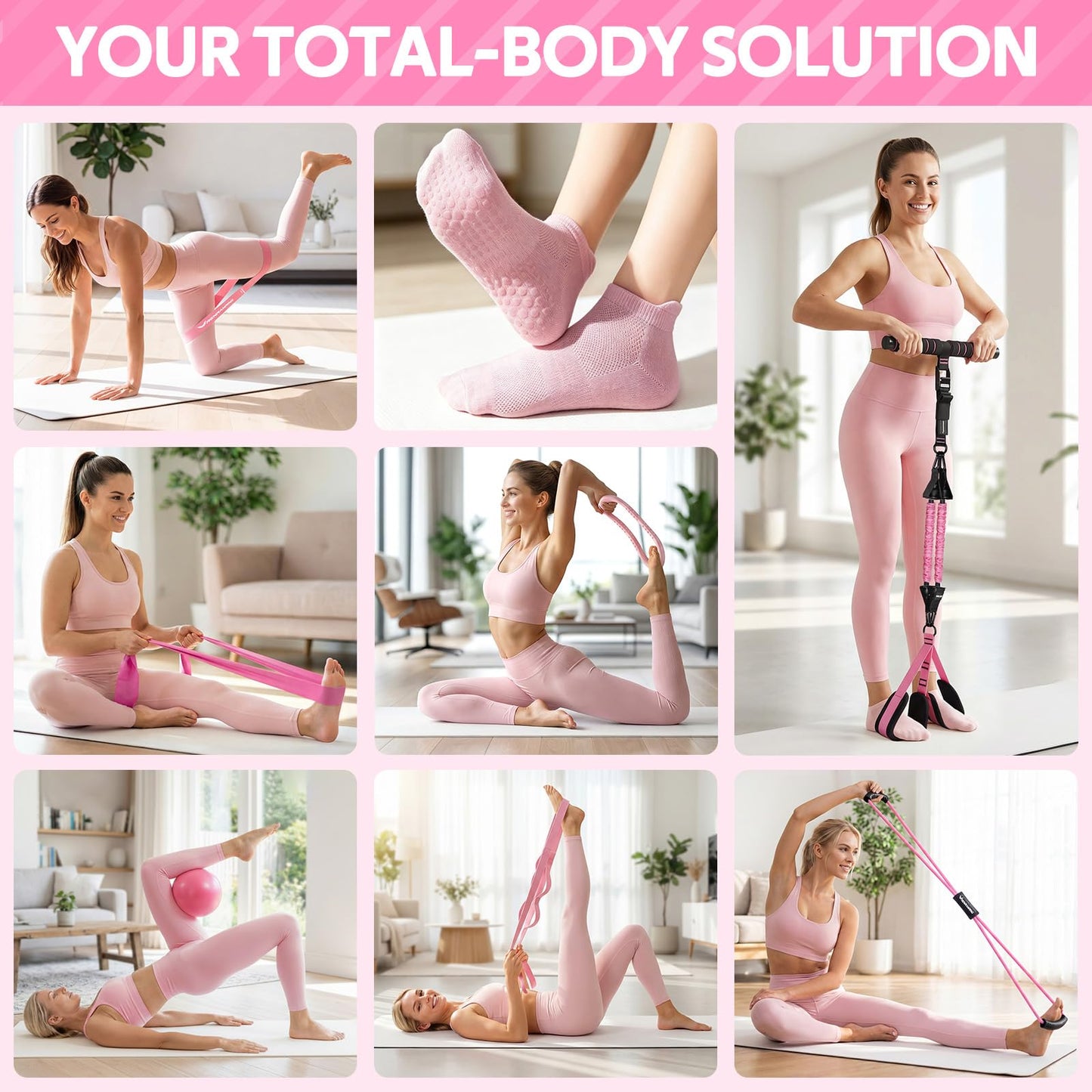 2026 Upgraded Pedal Resistance Bands with Handles, 14-in-1 Multifunction Exercise Bands & Pilates Kit Fitness Equipment Set for Core/ABS, Slimming Training & Physical Therapy
