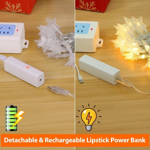 Lakumu Star String Lights - 17FT LED Fairy Lights with 50 Twinkling Stars & 8 Modes | Battery Operated Warm White Indoor Decor