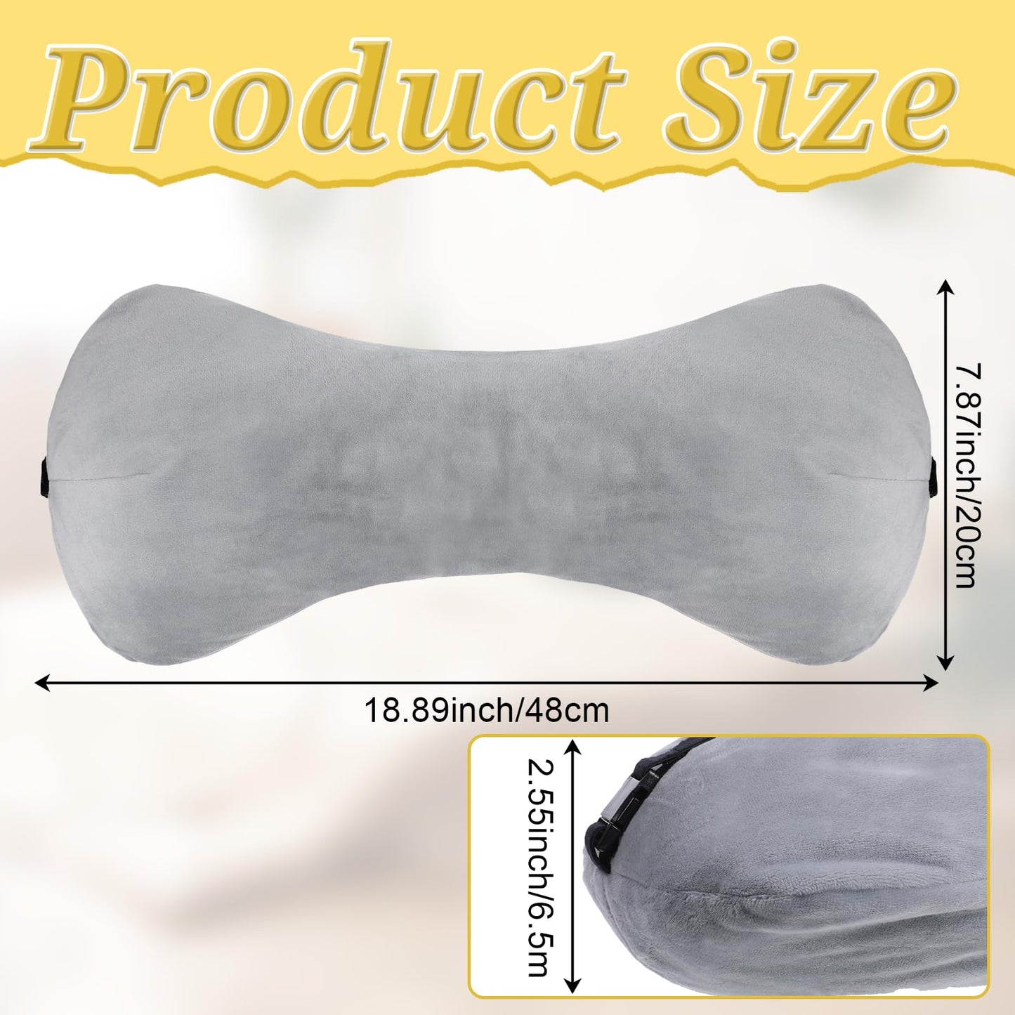 YBEATY 1Pc Neck Headrest Pillow for Recliner Armchairs, Bone Shaped Chair Head Cushion Plush Curve Cervical Roll Pillow with Adjustable Strap for Sleeping Neck Support Pain Relief Car Airplane Travel