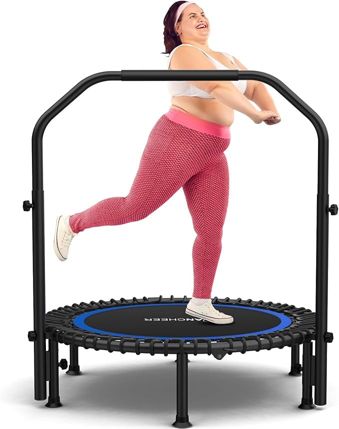 Bungee Rebounder Trampoline,ANCHEER 40" Foldable Fitness Trampoline with 4-Level Adjustable Handlebar, 450LBS Capacity, Resistance Ropes&Upgraded Bungees Safe for Home/Cardio,Workout Indoor/Outdoor