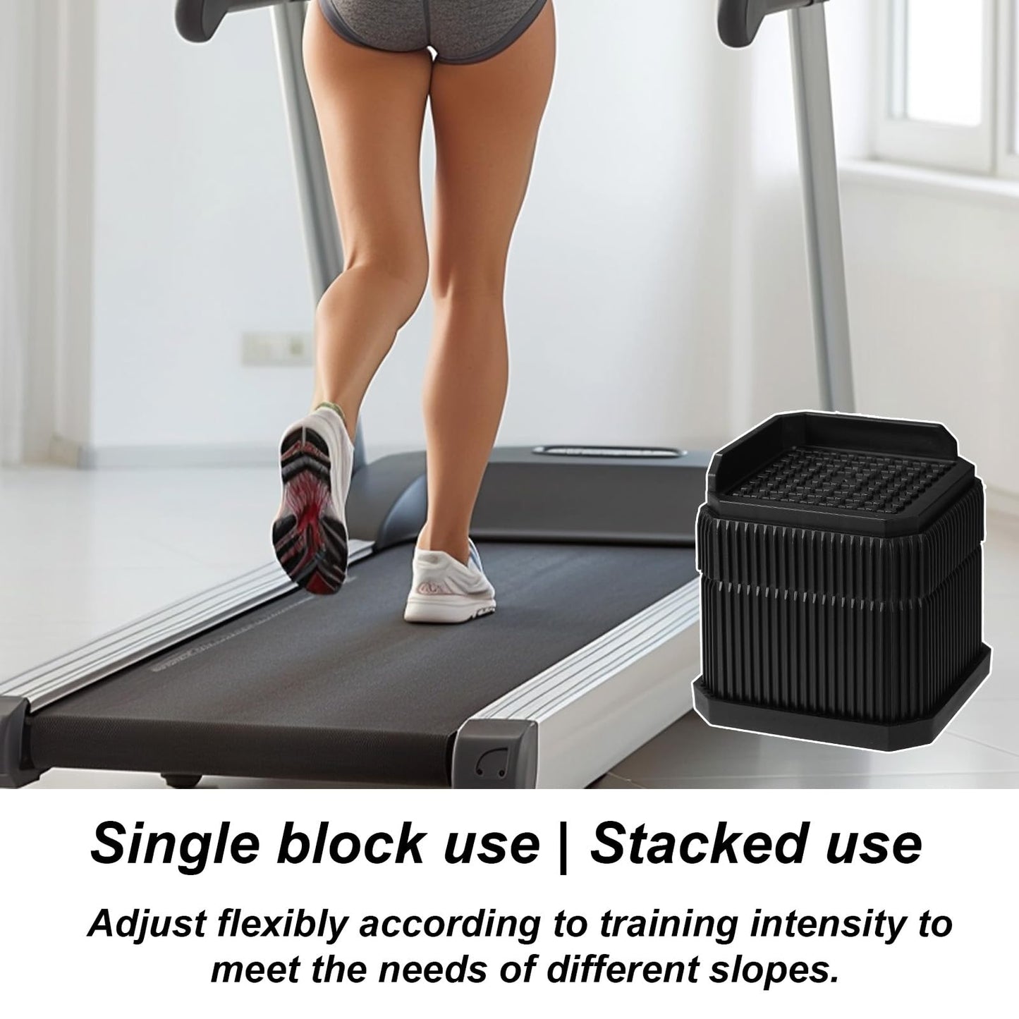 Sinbana 4pcs Treadmill Incline Riser Blocks, 6.8x6.8x7.5cm/2.7x2.7x3in Stackable Incline Riser Blocks for Leveling & Uphill Training with 4 Anti-Slip Pads for Home Gym Treadmill Accessories