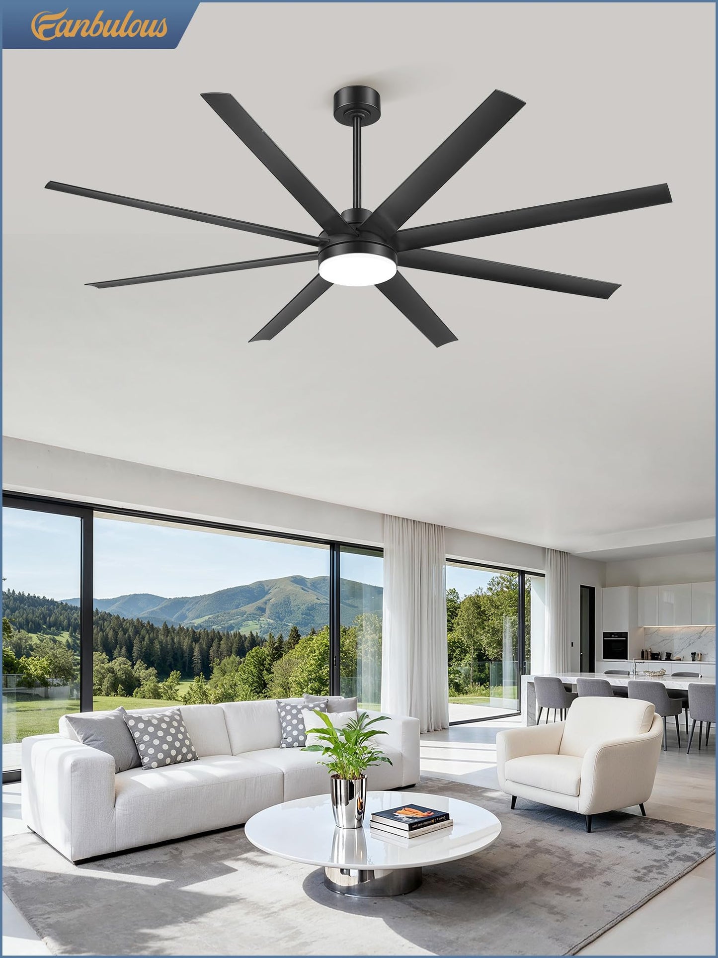 Fanbulous 72 Inch Large Ceiling Fans with Lights, Black Ceiling Fan with Remote Control, Dimmable, 3CCT, Quiet, Modern Ceiling fan For Living Room, Bedroom, Kitchen, Patio, Outdoor