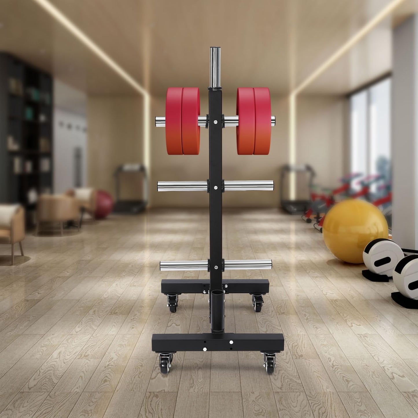 Pyroarle Plate Rack Tree, All Weight Plate Tree Holder & Vertical Barbell Storage Rack with Wheels, Commercial Olympic Weight Plate Tree for Homes, Hotels, Gyms