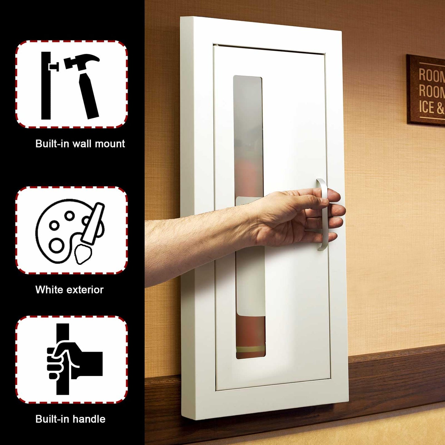 Zonon 2 Pcs Semi Recessed Fire Extinguisher Cabinet Industrial Architectural Wall Cabinet, Door with Handle Version for 10 Pound Dry Chemical Fire Extinguisher White