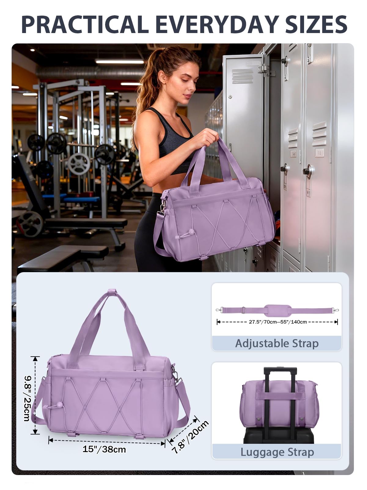 Small Gym Bag for Women with Yoga Mat Holder and Wet Compartment, Mini Gym Duffle Bag Yoga Bag with Water Bottle Pocket for Workout Travel, Purple