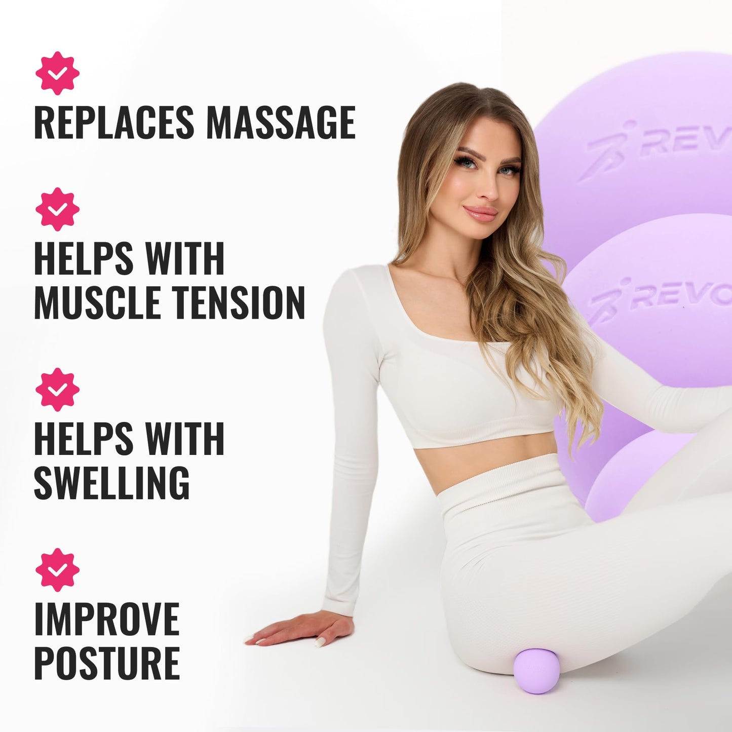 REVONS 3 in 1 Massage Ball Set - Lacrosse Balls for Myofascial Release, Back Pain Relief, Face Fitness, Trigger Points, Yoga, Physical Therapy, Muscle Recovery and Soft Deep Tissue Massage (Purple)
