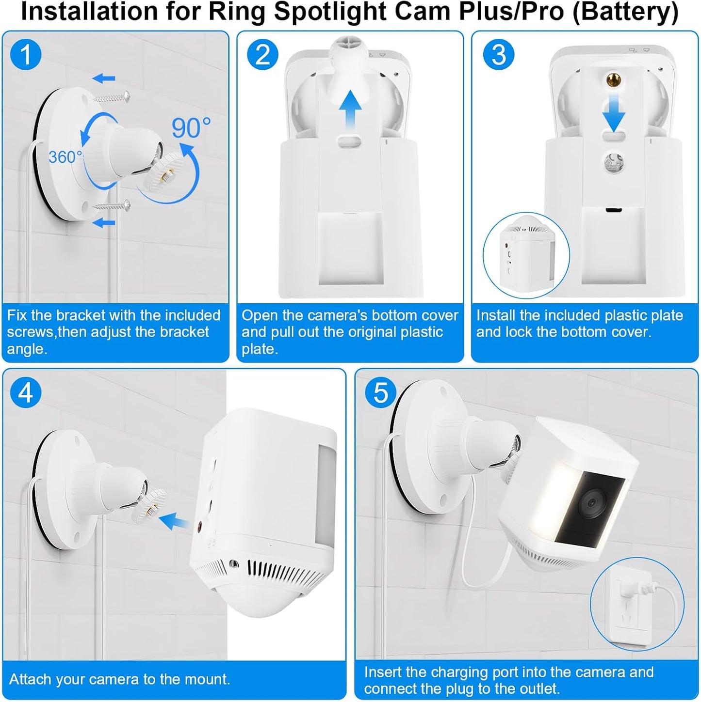 25ft Power Adapter with Mount for Spotlight Cam Plus/Pro (Battery) and Outdoor Cam Plus (Battery), Weatherproof Power