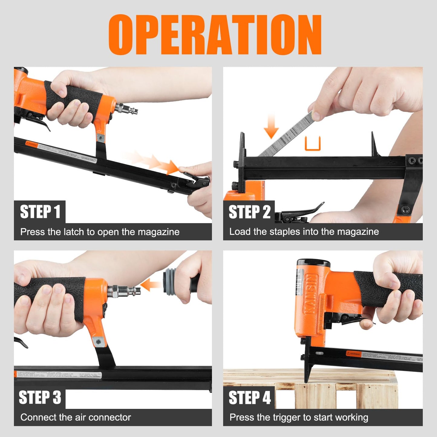 KAMSIN KNL8016 21 Gauge Pneumatic Upholstery Stapler with Extended Long Magazine, 1/2-Inch Crown Staples, 1/4-Inch to 5/8 -Inch(6-16mm) Leg Length, Air Power Fine Wire Stapler for Furniture, Cabinets