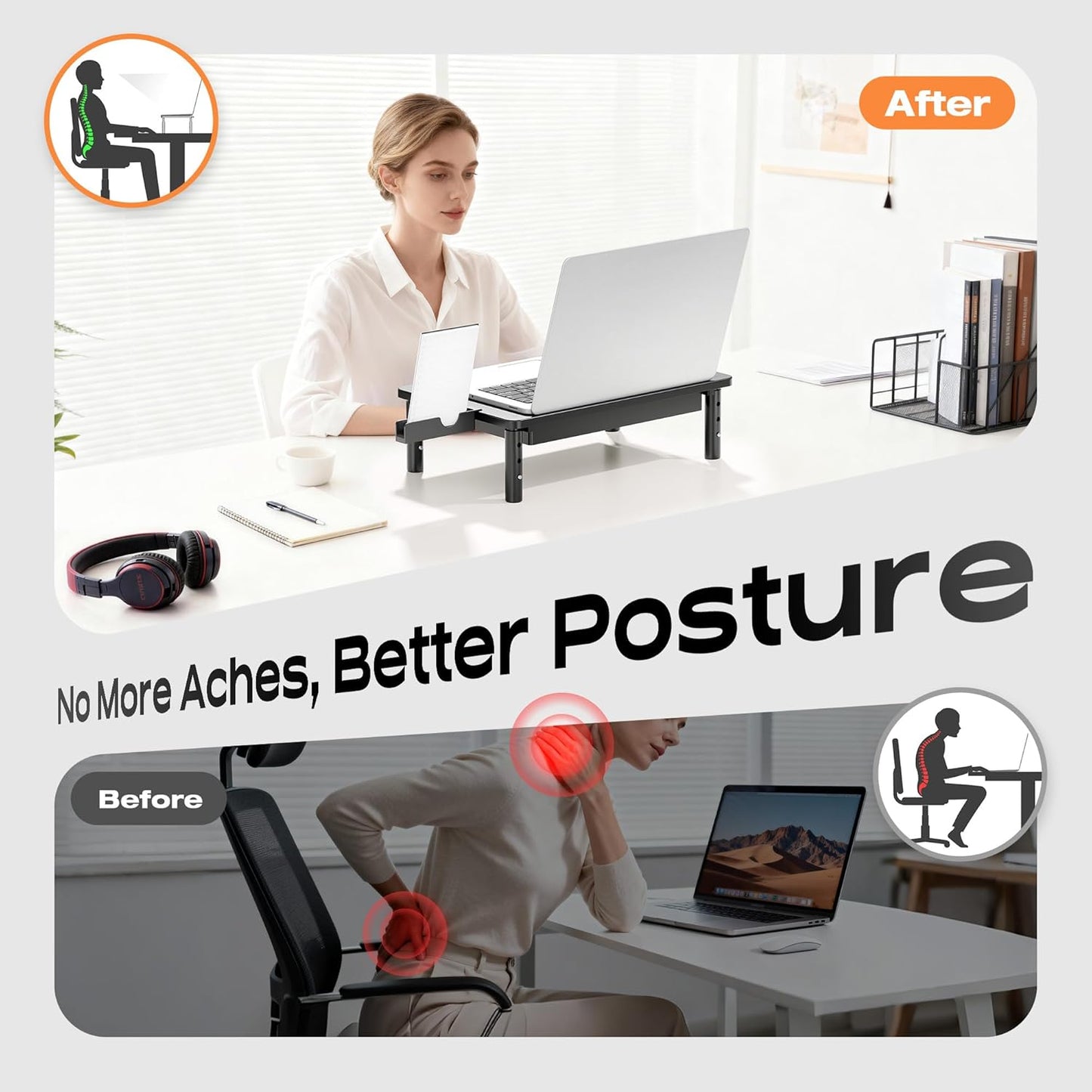 3 2 Pack Computer Monitor Stand Riser with Storage, Height Adjustable Laptop Desktop Monitor Stand with Drawer, Metal