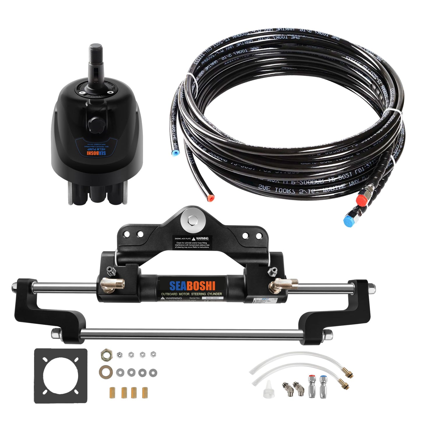 SEABOSHI Outboard 200HP Hydraulic Steering Kit,Hydraulic Steering for Boats,Boat Steering System with Hydraulic Cylinder,Helm Pump and Tubing
